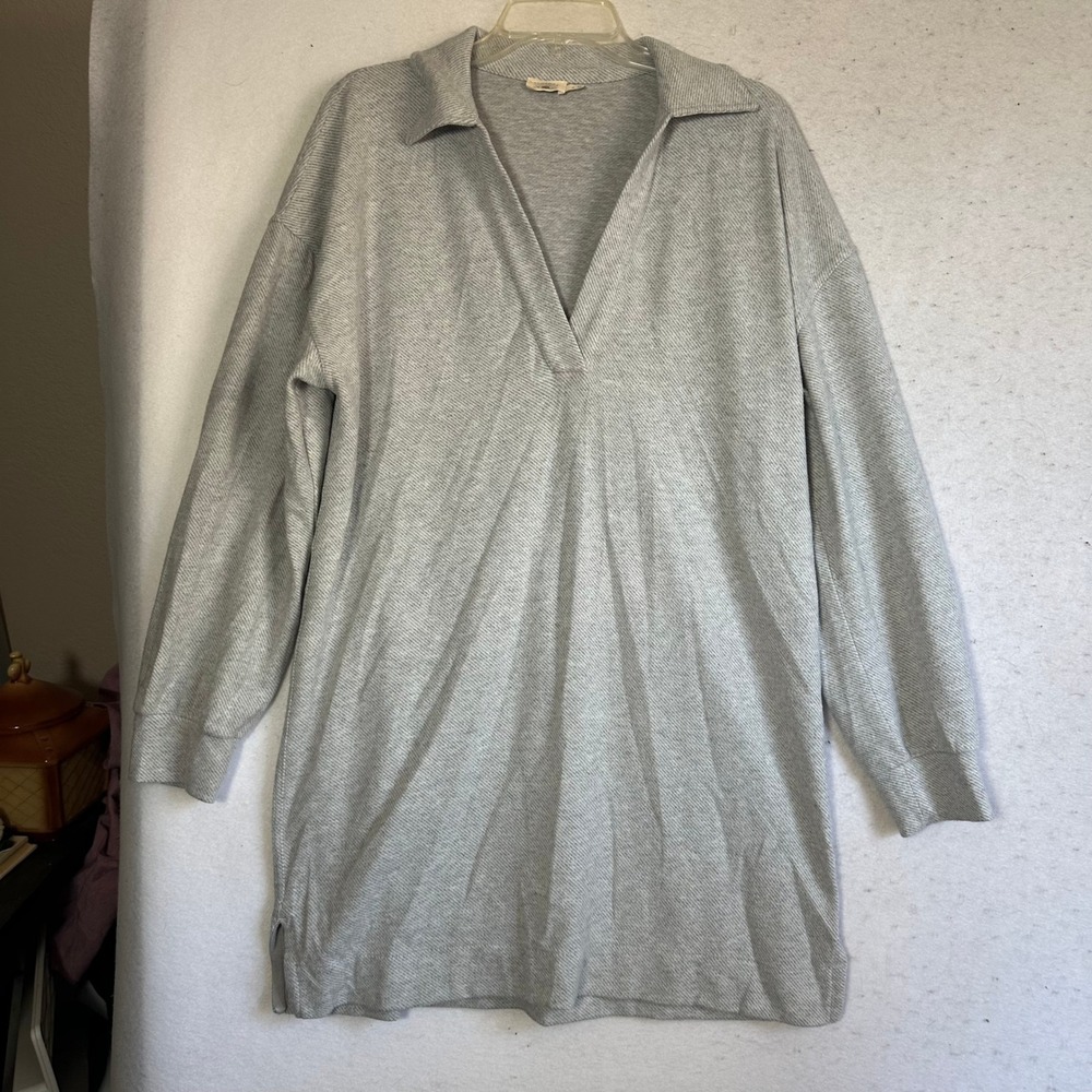 Faherty Gray Textured Knit V-Neck Tunic Dress Long Sleeve Medium eco friendly